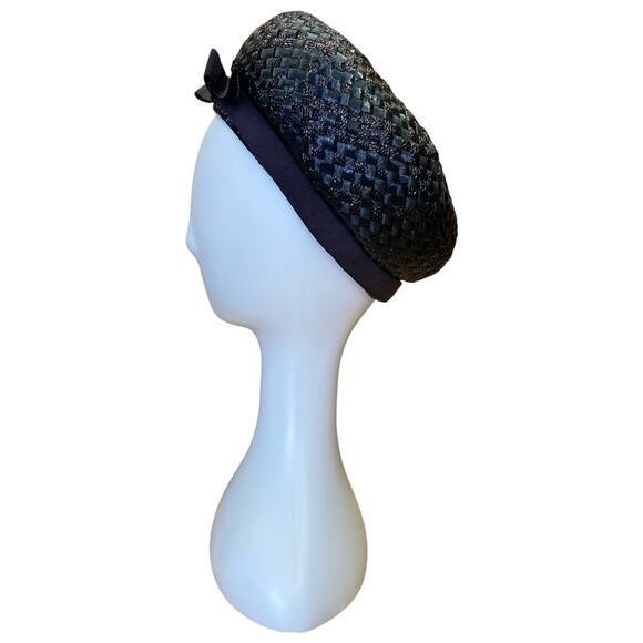 1960s Navy Blue Straw Pillbox Hat | Union Made Vintage Church Cocktail Hat